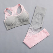 GUTA Gradient Yoga Set Gradient Sportswear Breathable Running Suit Fitness Clothing Women Gym Leggings Workout Clothes 3 pcs/Set