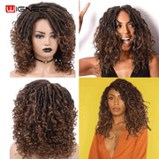 Wignee Short Soft Brown Synthetic Wigs For Women Faux locs Afro Kinky Curly Braiding Hair With Bangs Crochet Twist Hair Wigs