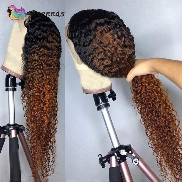 Ombre Curly Lace Front Human Hair Wigs For Women 1B33 Color 13x4 Lace Wig Brazilian Remy Hair Lace Frontal Wig Pre Plucked Wig