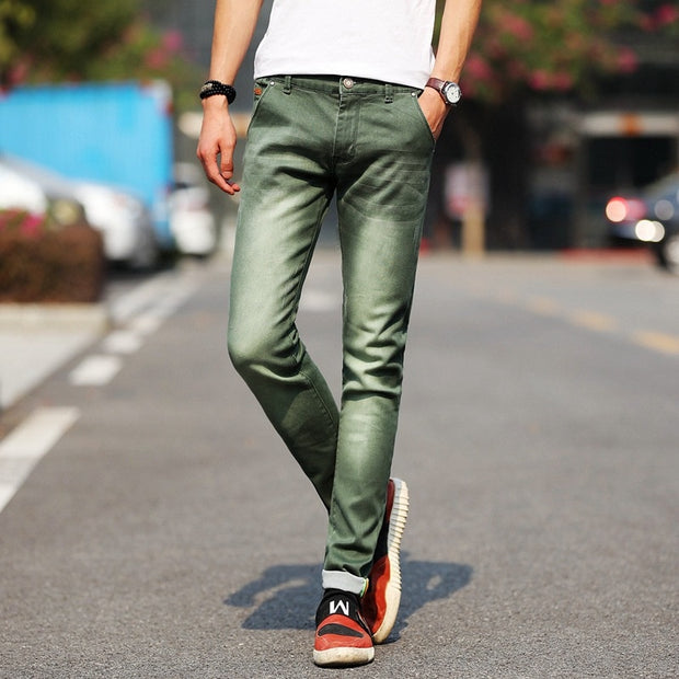 男士弹力牛仔紧身绿色牛仔裤 2022 春秋品牌黑色高品质时尚牛仔裤
