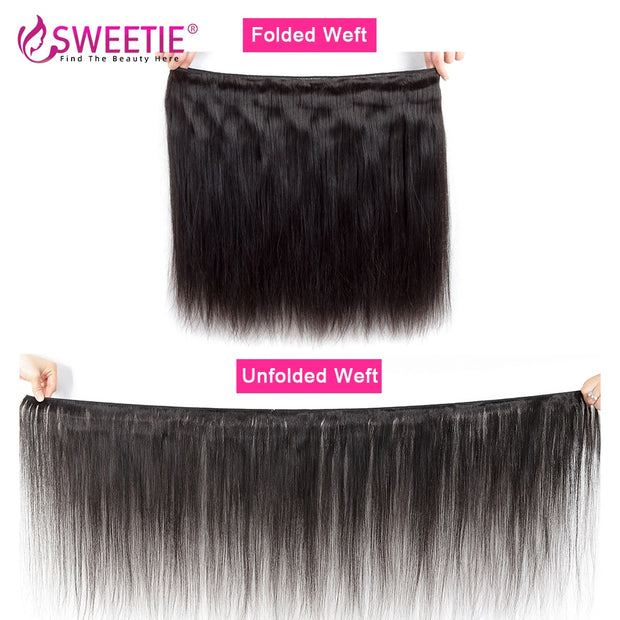 Sweetie 13X4 Ear To Ear Lace Frontal Closure With Bundles Peruvian Straight Human Hair Bundles With Frontal Remy Hair Extension