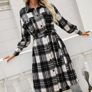 APsavings Plaid Belted Button Down Longline Shirt Jacket