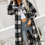 APsavings Plaid Belted Button Down Longline Shirt Jacket