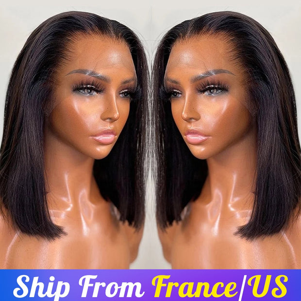 Short Bob Wig Straight 13x1 T Part Human Hair Wigs for Black Women Pre Plucked Transparent Frontal Wig Brazilian Lace Wigs