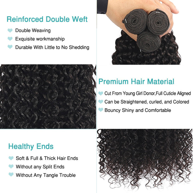 BAHW Hair Brazilian Kinky Curly Bundles With Closure 3 Bundles Human Hair With Closure Remy Hair Weave Bundles With Closure 30''