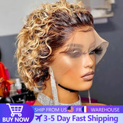 Pixie Cut Wig 99J Color Lace Wig Spring curl Short Bob Human Hair Wig For Women Natural Black Color Blonde Jarin Hair Cheap Wig
