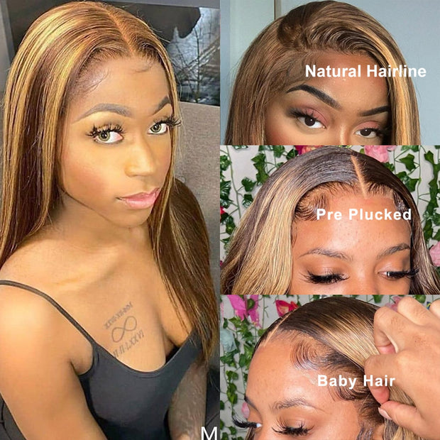 30 Inch Straight Highlight Wig Human Hair 13x4 Ombre Straight Blonde Colored Lace Front Wig For Women 4x4 Brown Colored Wigs