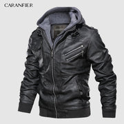 CARANFIER Mens PU Hooded Jackets Coats Motorcycle Biker Faux Leather Jacket Men Classic Winter Jackets Clothes  European Size