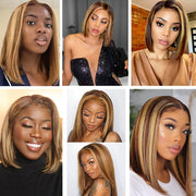 Highlight Wig Bob Lace Front Wigs Honey Blonde Short Bob Wig Pixie Cut Ombre 13x4 Lace Front Human Hair Wigs For Women 150% Remy