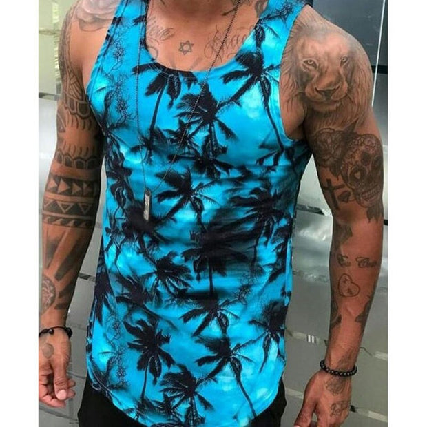 Men's Tank Top Floral Print Summer 2022 Mens Clothing Gym Sportwear Male Fitness Tshirt Casual Slim Fit Sleeveless Vest Tops