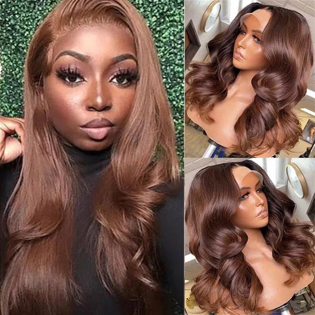 Chocolate Brown HD Lace Frontal Wig 13x4 Lace Front Body Wave Human Hair Wigs Transparent 4x4 Lace Closure Wigs for Black Women