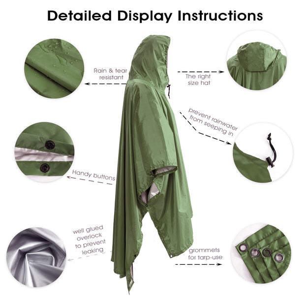 便携式多功能 3 合 1 雨衣远足野营雨衣雨披垫遮阳篷耐用户外活动雨具用品