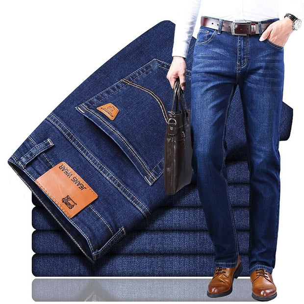 Brand 2021 New Men&#39;s Fashion Jeans Business Casual Stretch Slim Jeans Classic Trousers Denim Pants Male Black Blue