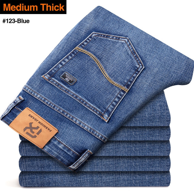 2022 New Men&#39;s Stretch Regular Fit Jeans Business Casual Classic Style Fashion Denim Trousers Male Black Blue Gray Pants