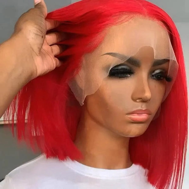 Red 13X4 Lace Front Wigs Short Bob Wigs Silky Straight Bob Wigs for Black Women Human Hair Pre Plucked Red Color Bob Wigs Jarin