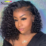Nicelight Brazilian Water Wave Lace Front Wigs Remy Pre-Plucked Curly Lace Frontal Wigs Human Hair Wet And Wavy Short Bob Wigs