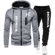 Trend Men&#39;s Tracksuit Honda Logo Print Zipper Pullover Hooded Sweatshirt&amp;Pants 2 Piece Sports Suit Jogging Fitness Men Clothing