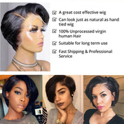 Short Pixie Wig Bob Cut Wig Straight Human Hair Wigs  T Part Cheap Transparent Wig For Women Preplucked Natural Hairline Wig