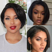 Short Pixie Wig Bob Cut Wig Straight Human Hair Wigs  T Part Cheap Transparent Wig For Women Preplucked Natural Hairline Wig