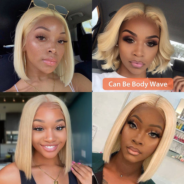 613 13x4 Lace Front Wig Short Bob Wig 150 Denstity Honey Blonde Human Hair Wigs Remy Straight Brazilian Hair T Part Lace Wig