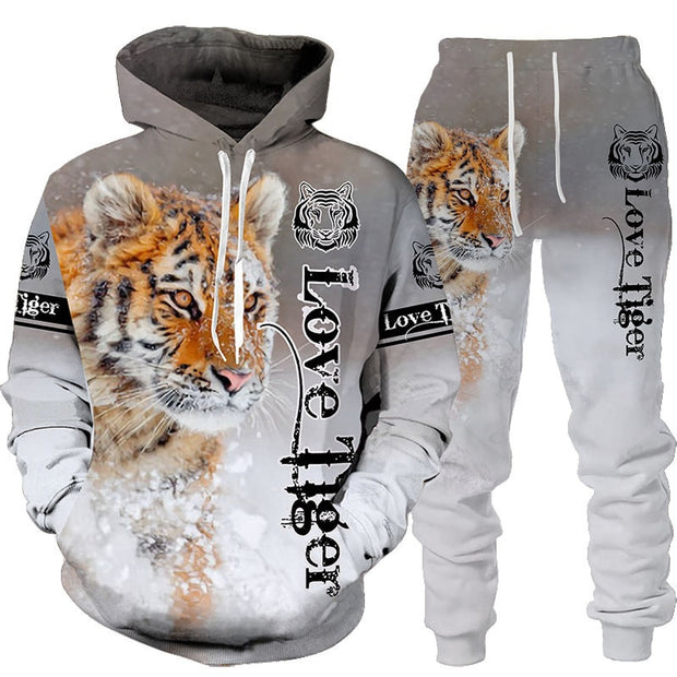 New Animal 3D Tiger Printed Hoodie + Pants Suit Cool Men/Women 2 Pcs Sportwear Tracksuit Set Autumn And Winter Men&#39;s Clothing