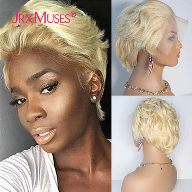 Blonde Color 613 Short Human Hair Wigs For Black Women Pixie Cut Brazilian 4x4 Closure Wigs Preplucked With Baby Hair