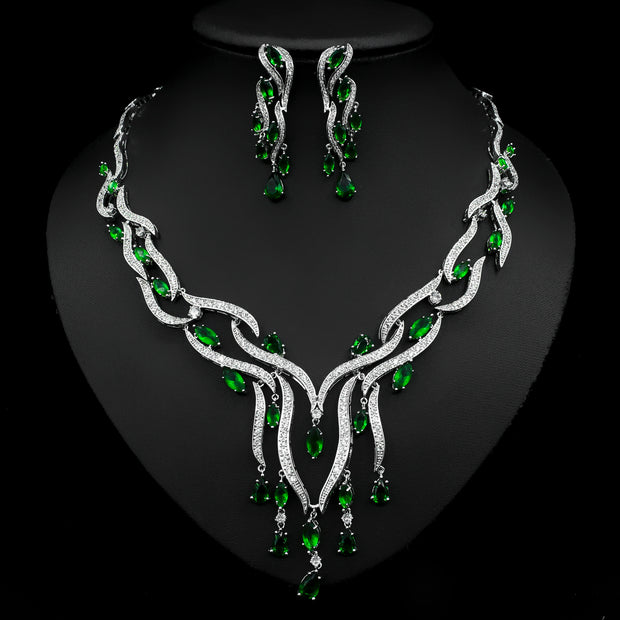 New Crystal Jewelry Zircon Jewelry Set Tassel Pendant