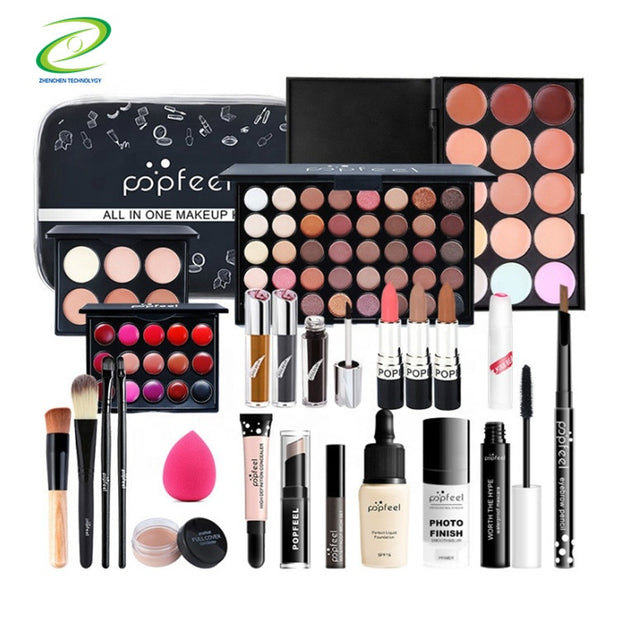 24pcs/Set Make Up Sets Cosmetics Kit Eyeshadow Lipstick Eyebrow Pencil Lip Gloss Makeup Brush Powder Puff With Makeup Bag Kit