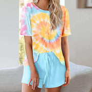 Summer Loungewear Casual Tie Dye Short Sleeve Pajama Set