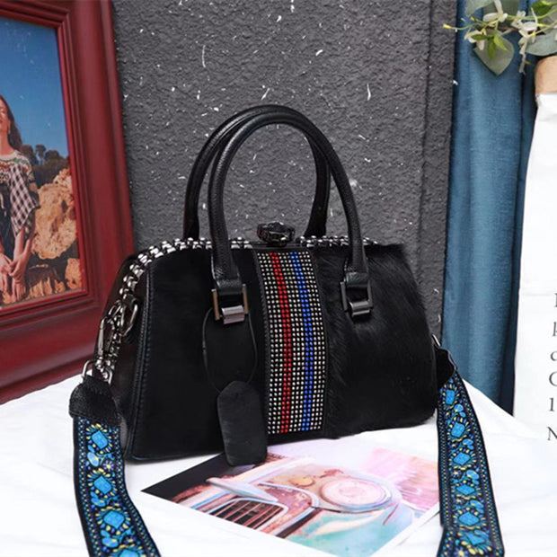 Crossbody Bags For Women Horse Fur Black Women Handbag Top Handle Tote Bag Luxury Designer Sac A Main