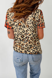 Leopard Plaid Floral Tee Shirt