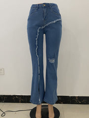 New style elastic ripped flared pants jeans women