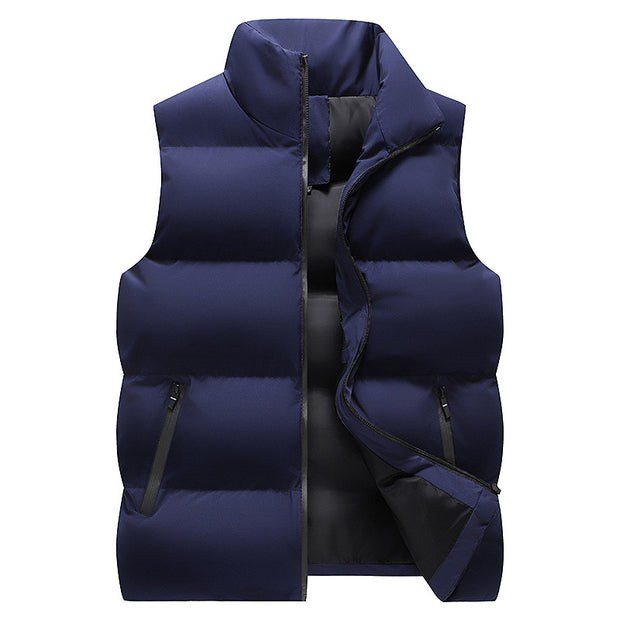 Winter new down vest large size loose casual sports vest men's solid color warm down cotton vest coat sportswear