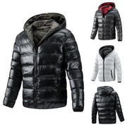 Men's Winter Quilted Jacket Hooded Thick Double Sided Coat High Quality Smooth Shiny Zipper Casual Sport Business Fashion Trend