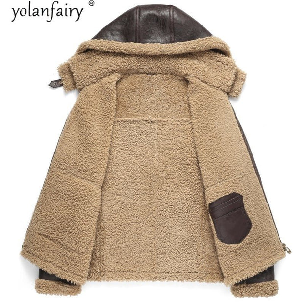 Veste en cuir véritable hommes vêtements 2022 hiver véritable manteau de fourrure à capuche en peau de mouton vestes en peau de mouton pour 703 KJ5860