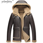 Genuine Leather Jacket Men Clothing 2022 Winter Real Fur Coat Hooded Sheepskin Shearling Jackets For 703 KJ5860