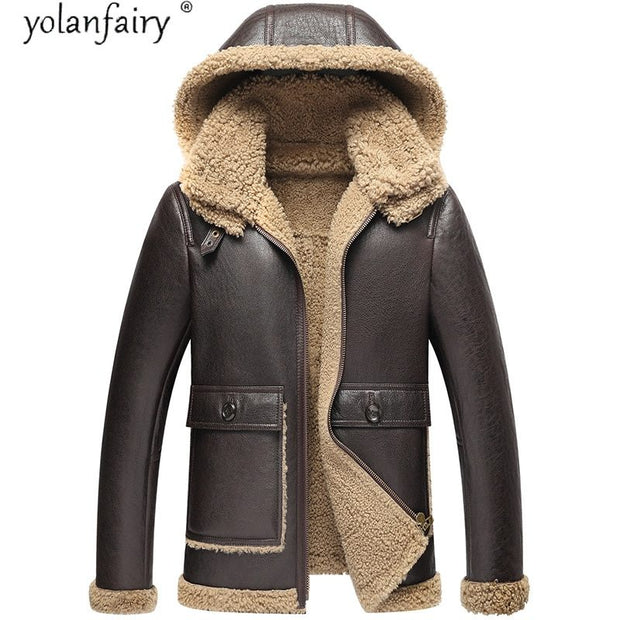 Veste en cuir véritable hommes vêtements 2022 hiver véritable manteau de fourrure à capuche en peau de mouton vestes en peau de mouton pour 703 KJ5860