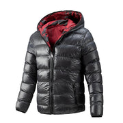 男士冬季绗缝夹克连帽厚双面外套优质光滑闪亮拉链休闲运动商务时尚潮流