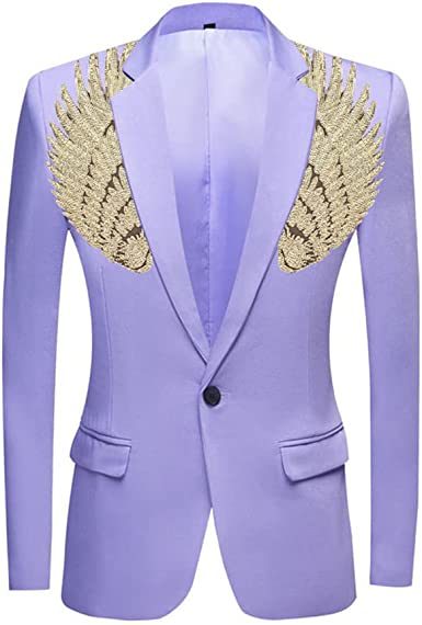 Men's Suit Jackets Colorful Sequin Wing Dress Coats Party Floral Suit Jacket Notched Lapel Slim Fit Tuxedo Blazers