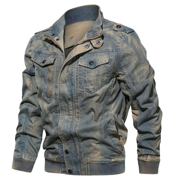 Denim Blue Jacket Mens Stand Collar Spring Autumn Coat Plus Size Jeans Outwear Men 3D Cotton Overcoat Retro Brand Clothing Ceket