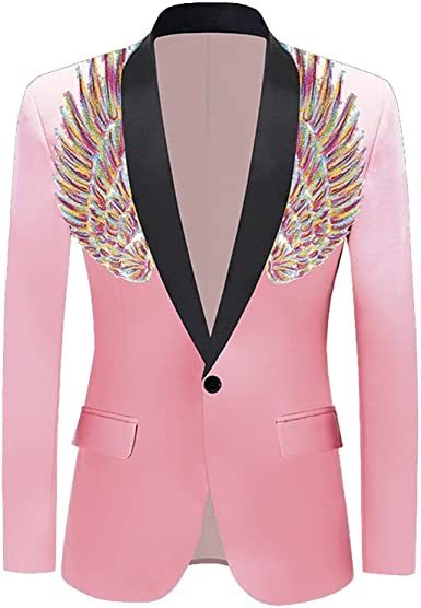 Men's Suit Jackets Colorful Sequin Wing Dress Coats Party Floral Suit Jacket Notched Lapel Slim Fit Tuxedo Blazers