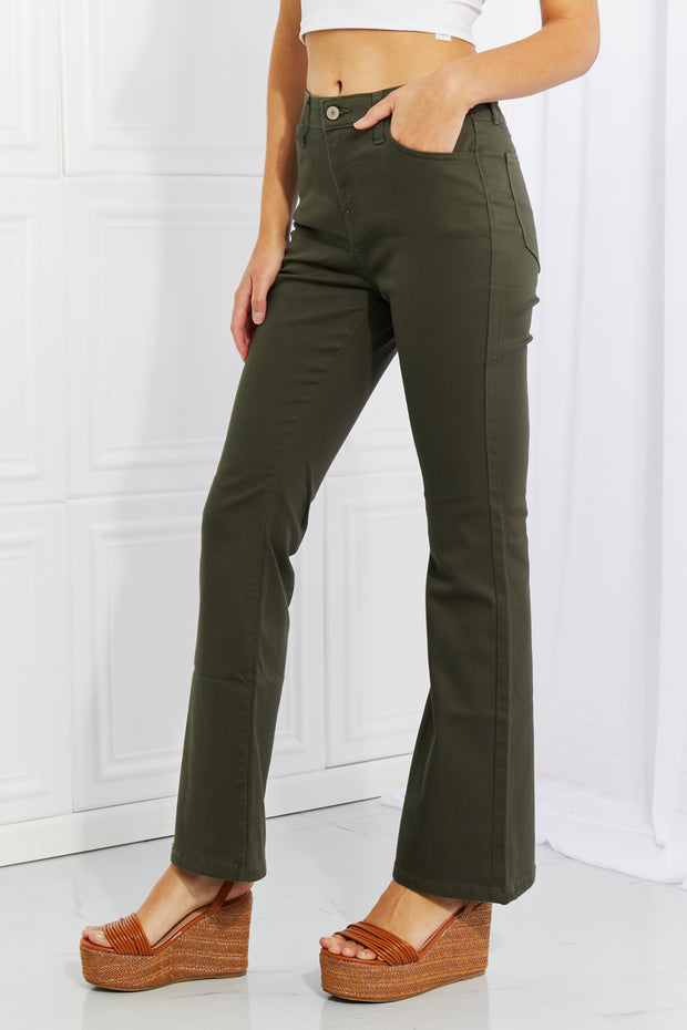 Zenana Clementine Full Size High-Rise Bootcut Jeans in Dark Olive