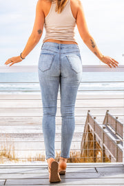 Ankle-Length Distressed Jeans with Pockets