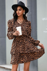 Mini robe superposée à imprimé léopard