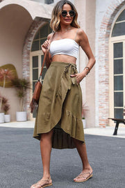 Elastic Waist Ruffled Skirt with Pockets